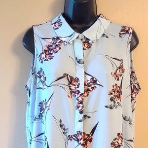 Karl Lagerfeld Blue Flowered Sleeveless Blouse